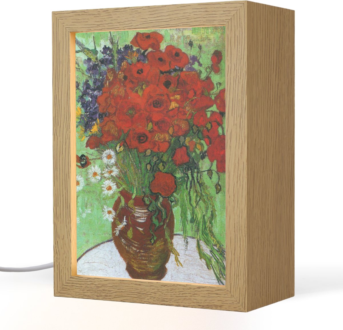 Tafellamp 15x20 cm - LED lamp - Vaas met rode papavers en madeliefjes - Vincent van Gogh - Decoratieve tafellampen - Dimbaar - Tafellampje slaapkamer - Woonkamer binnen