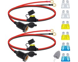 Allecto - Sigarettenaansteker Aansluiting - O Ring Terminal Kabel - 14AWG Draad - 12V/24V - Vervangingssocket - Voor Auto Tractor Boot - 8mm Oogter...