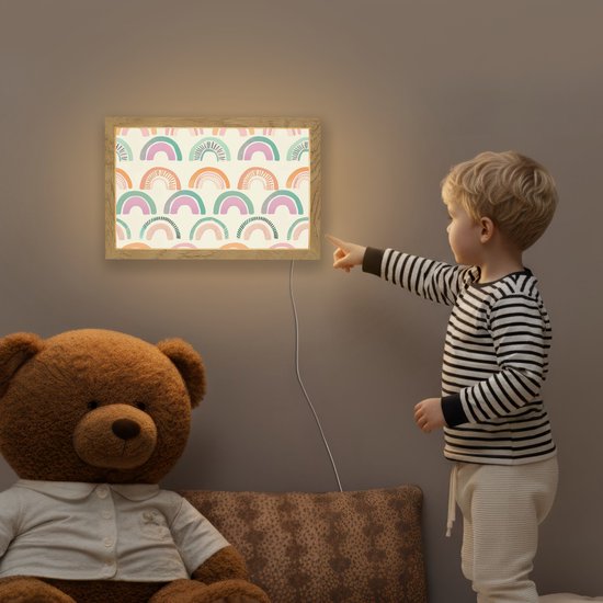 Nachtlampje 30x20 cm - Kinder lamp - Regenboog - Pastel - Patroon - Tafellamp kinderkamer - Slaapkamer lamp - Bedlamp kinderen - Kinderlampje stopcontact - Wandlamp babykamer - Nachtlampjes van Merkloos — afbeelding 5
