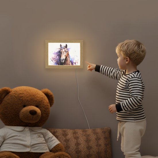 Nachtlampje 20x15 cm - Kinder lampje - Paard - Dieren - Meisjes - Paars - Bruin - Tafellamp kinderkamer - Slaapkamer lamp - Bedlamp kinderen - Kinderlampje stopcontact - Wandlamp babykamer - Nachtlampjes van Merkloos — afbeelding 5