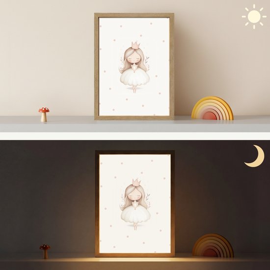 Nachtlampje 30x40 cm - Kinder lamp - Ballerina - Prinses - Stippen - Tafellamp kinderkamer draadloos - Slaapkamer lampje - Bedlamp kinderen - Kinderlampje - Wandlamp babykamer - Nachtlampjes van Merkloos — afbeelding 4