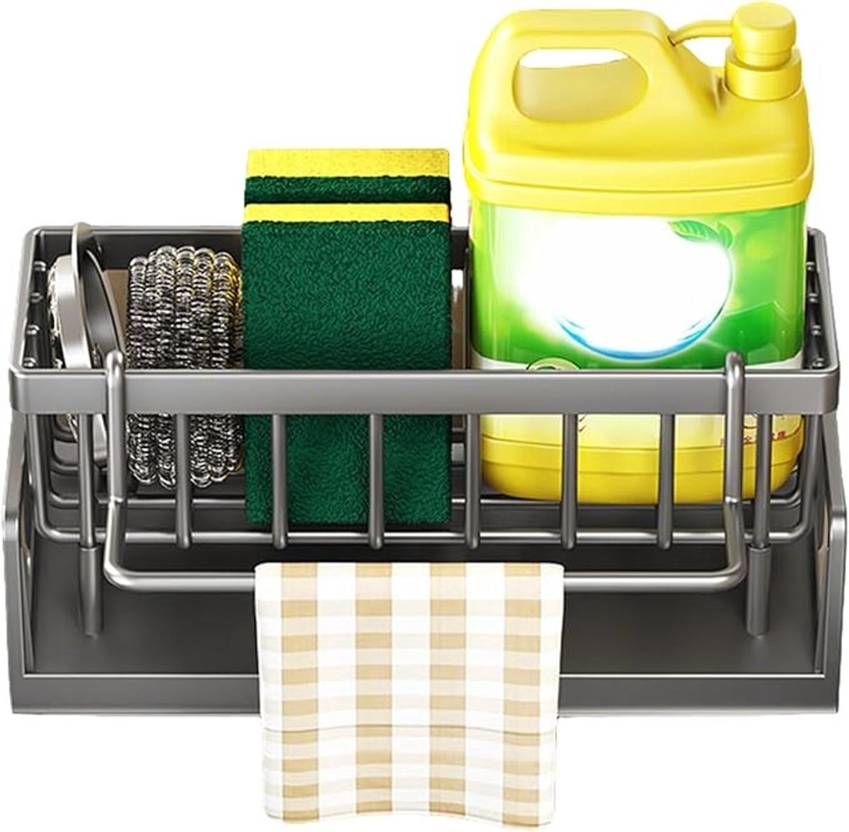 Ruimtebesparende gootsteenorganizer met snelle waterafvoer