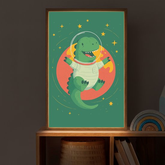 Nachtlampje 40x60 cm - Kinder lamp - Dino - Groen - Planeet - Tafellamp kinderkamer draadloos - Slaapkamer lampje - Bedlamp kinderen - Kinderlampje - Wandlamp babykamer - Nachtlampjes van Merkloos — afbeelding 2