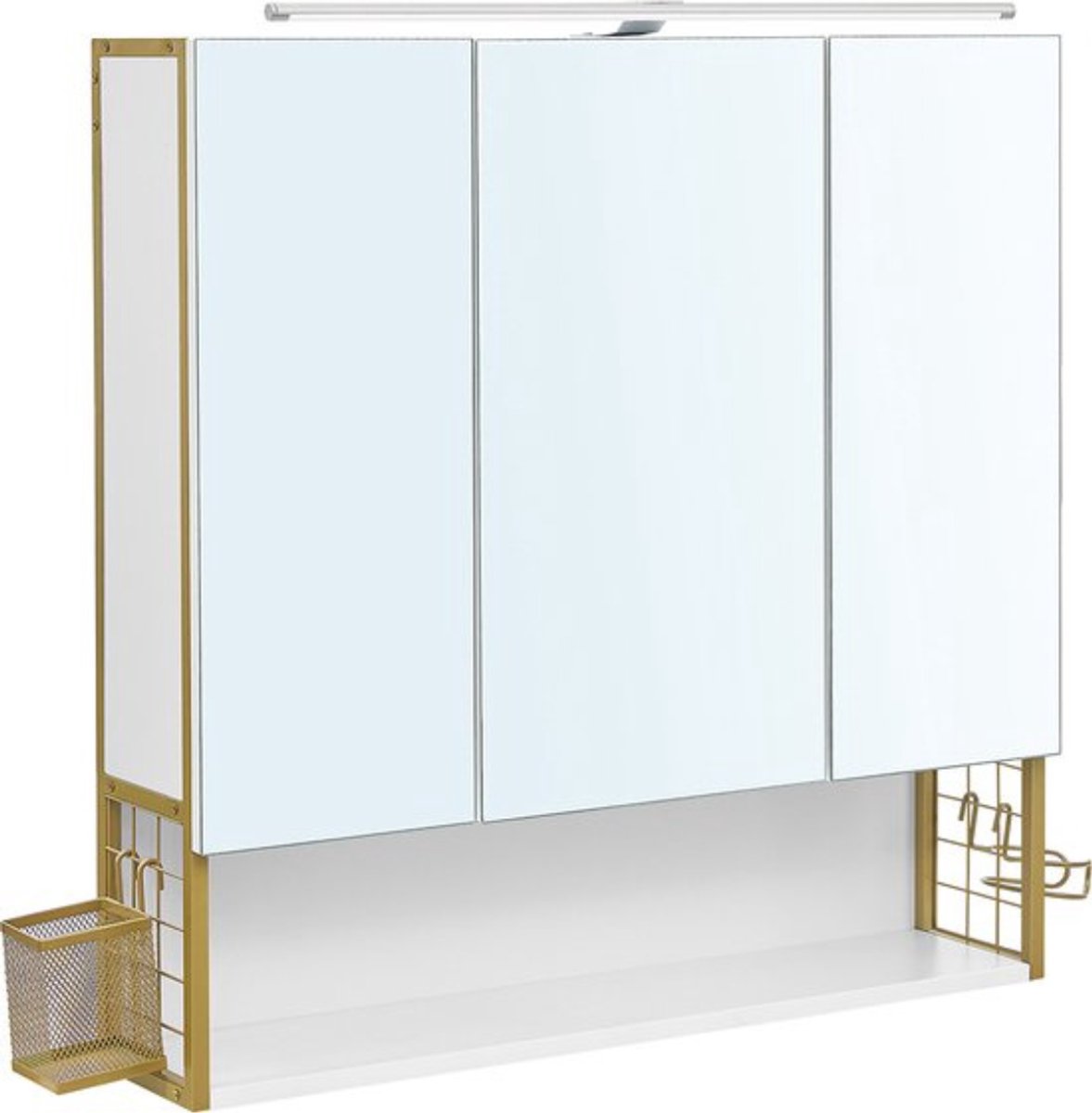 Thuys - Medicijnkastje met verlichting - badkamerkast met spiegelkast - kast - bovenkast voor de badkamer - in hoogte verstelbare plank - dubbele deur - modern - witgoud