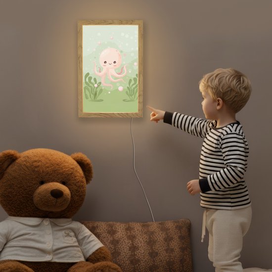 Nachtlampje 20x30 cm - Kinder lampje - Octopus - Zeedieren - Groen - Onderwater - Tafellamp kinderkamer - Slaapkamer lamp - Bedlamp kinderen - Kinderlampje stopcontact - Wandlamp babykamer - Nachtlampjes van Merkloos — afbeelding 5