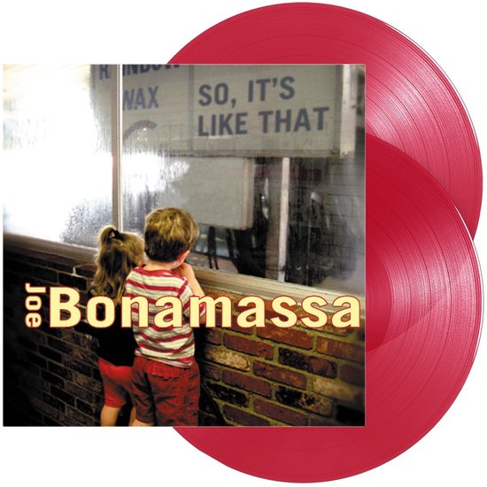 Rood vinyl 2LP met albumhoes: Twee kinderen kijken door een raam naar een bord waarop staat 'SO, IT'S LIKE THAT'. Twee rode vinylplaten van Joe Bonamassa.