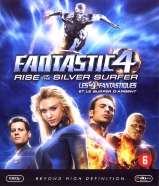 Blu-ray hoes van Fantastic 4: Rise of the Silver Surfer met de vier hoofdrolspelers en de Silver Surfer.