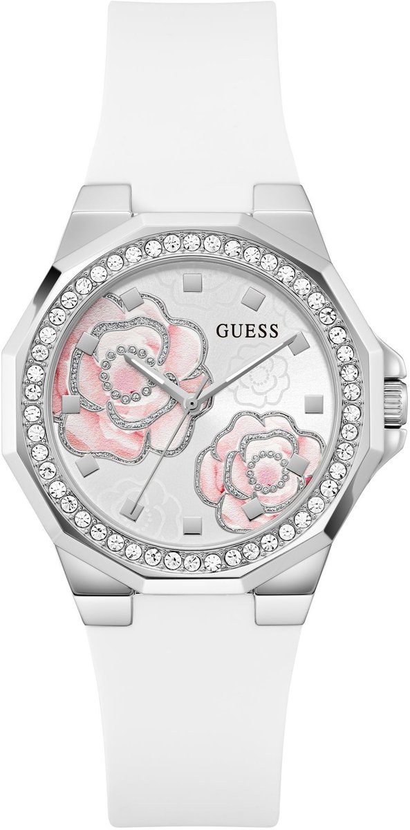 Guess Maribel Quartz Analoog Horloge Wit En Roze Behuizing: 100% Roestvrij Staal| Armband: Siliconen 38 mm U1482L1M, U1482L2M, U1483L4M