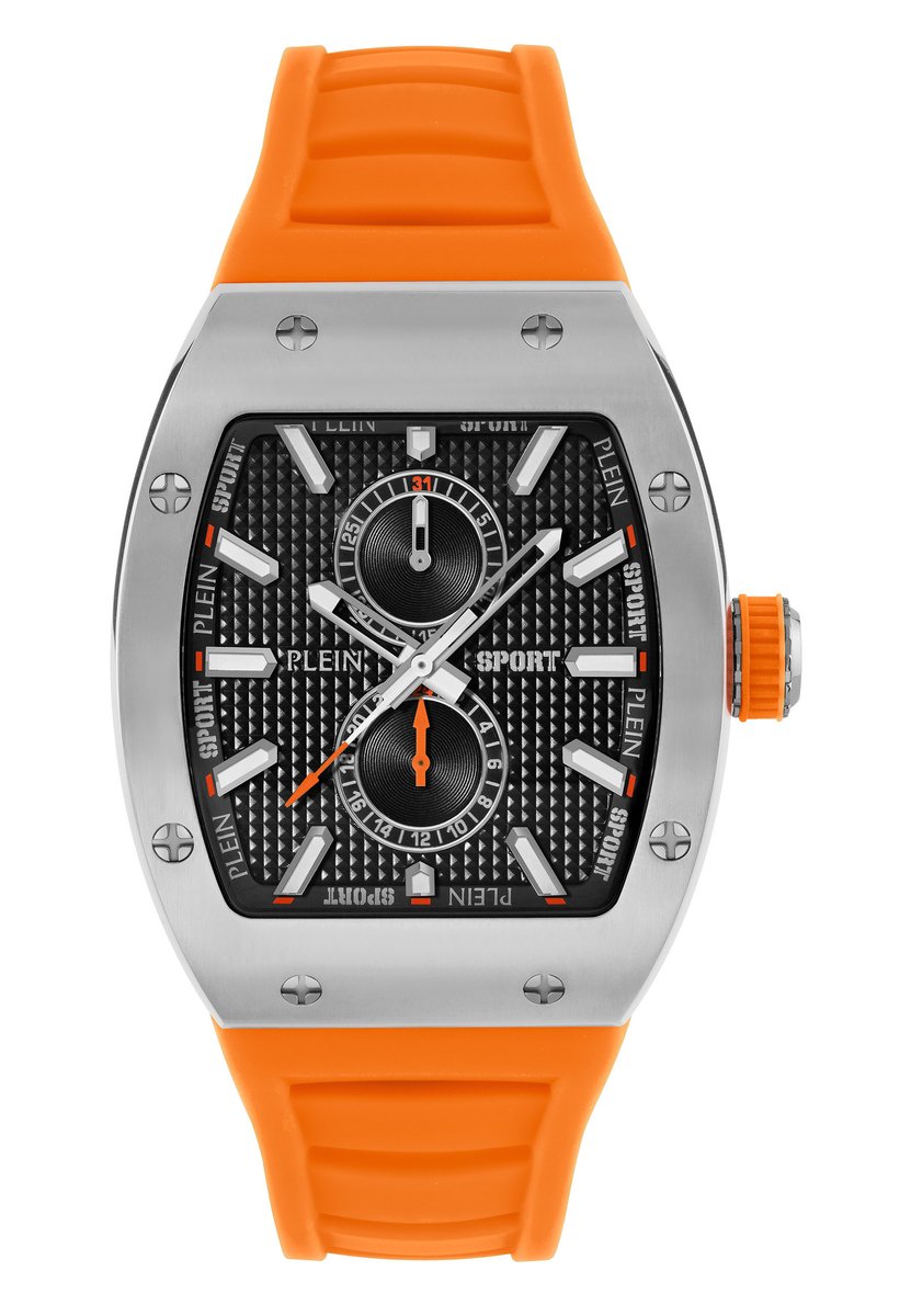 Plein Sport Stormbreaker Multifunctioneel Horloge Oranje Kast: 100% Gerecycled Roestvrij Staal| Armband: Siliconen 52 mm PSSGA0126, PSSGA0226, PSSGA0326, PSSGA0426, PSSGA0526, PSSGA0626