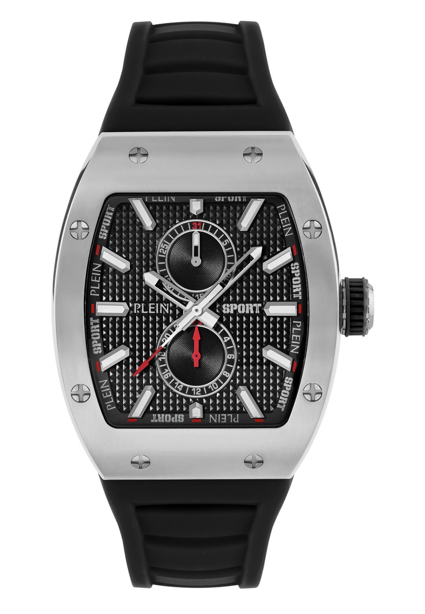 Plein Sport Stormbreaker Multifunctioneel Horloge Zwart-Zilver-Tint Kast: 100% Gerecycled Roestvrij Staal| Armband: Siliconen 52 mm PSSGA0126, PSSGA0226, PSSGA0326, PSSGA0426, PSSGA0526, PSSGA0626