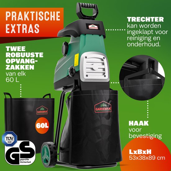 Ferrex Elektrische tuinhakselaar, 2800 W, hakselaar met opvangreservoir
