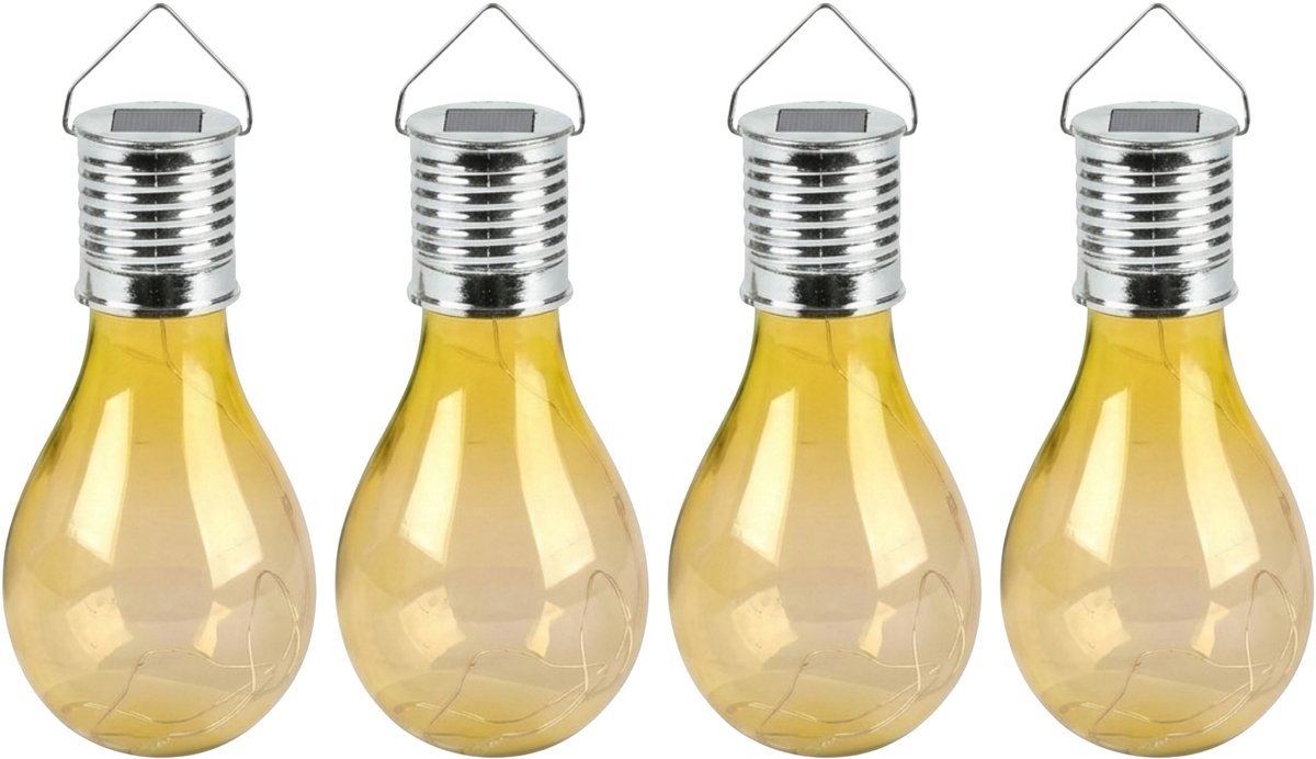 Sunnydays Solar sfeer hanglamp - 8x - tuin - lampenbol - geel - kunststof - 15 cm - ophang