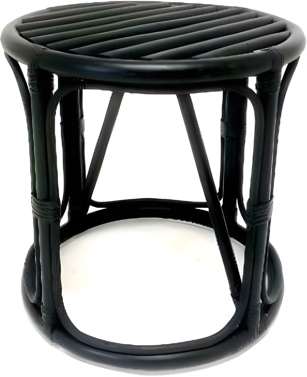 VD Leeden bijzettafel Papasan - D40 x H40 cm - rotan - zwart - krukje/plantverhoger