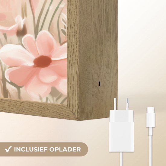 Nachtlampje 60x40 cm - Kinder lamp - Hertje - Illustratie - Bloemen - Roze - Tafellamp kinderkamer draadloos - Slaapkamer lampje - Bedlamp kinderen - Kinderlampje - Wandlamp babykamer - Nachtlampjes van Merkloos — afbeelding 5