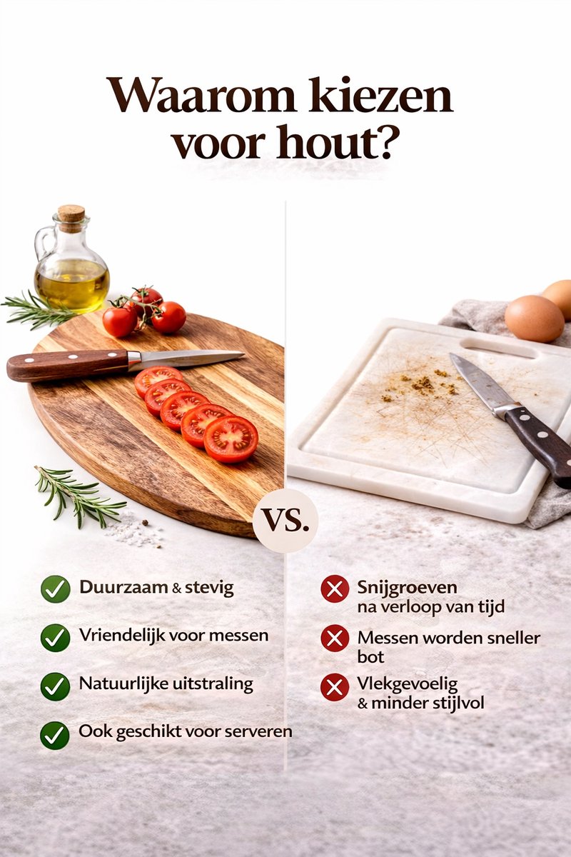 Houten Snijplank voor Keuken en Serveren – Ovaal - Snijplank Acaciahout met Handvat – 30 x 20 x 1,5 cm – Duurzaam en Stevig Acacia Hout — cadeau in Kookcadeaus - foto 3