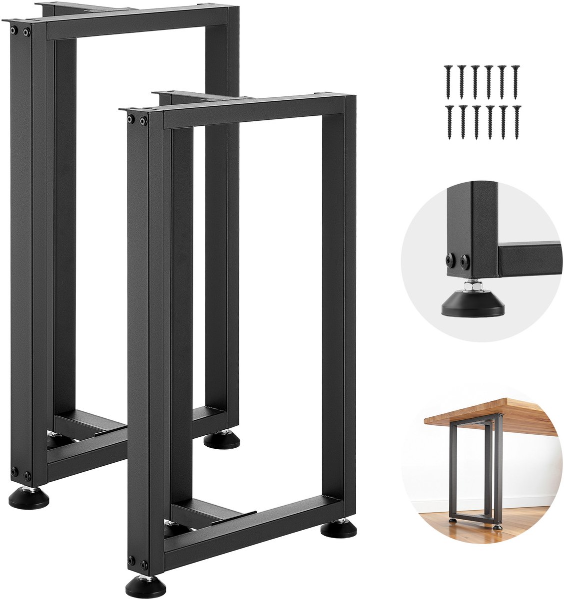 Vevor Tafelpoten, Set van 2, 450x220x740 mm, T-Vormige Tafelvoet, Draagvermogen 1000 Kg, Tafelpoten van Koolstofstaal, Meubelvoeten, Tafelonderstel, Tafelpoten voor Bureaus, Salontafels, Eettafels, Zwart