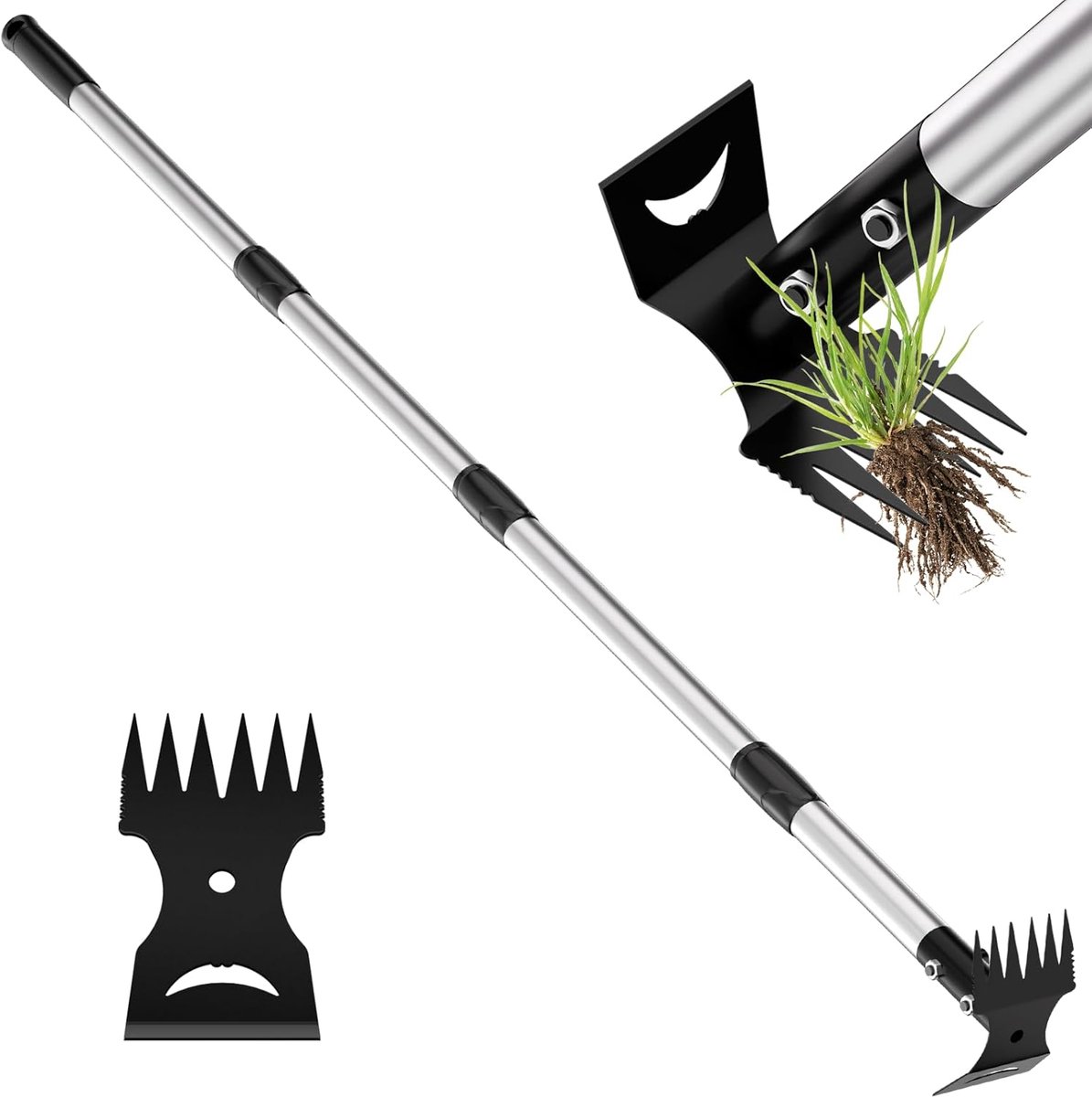 2-in-1 Onkruidgereedschap – Combinatie van hark en schoffel – Robuuste handonkruidsteker – Voorzien van verstelbare steel (40–148 cm) – Ontworpen voor gazons, erven, terrassen en tuinen – Ergonomisch ontwerp – Onkruidgereedschap