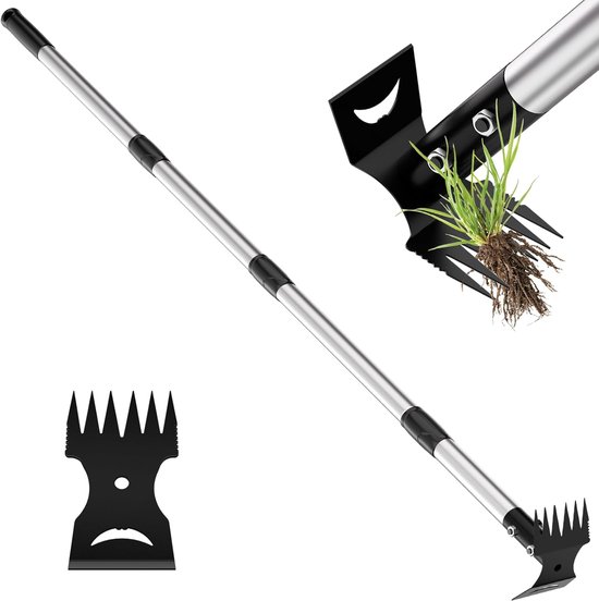 2-in-1 Onkruidgereedschap – Combinatie van hark en schoffel – Robuuste handonkruidsteker – Voorzien van verstelbare steel (40–148 cm) – Ontworpen voor gazons, erven, terrassen en tuinen – Ergonomisch ontwerp – Onkruidgereedschap