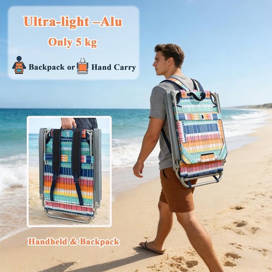 Opvouwbare Strandstoel - Lichtgewicht Stoel - Ontspannen Buiten - Met Zonnedak - 60x52x94cm - Meerkleurig — afbeelding 4