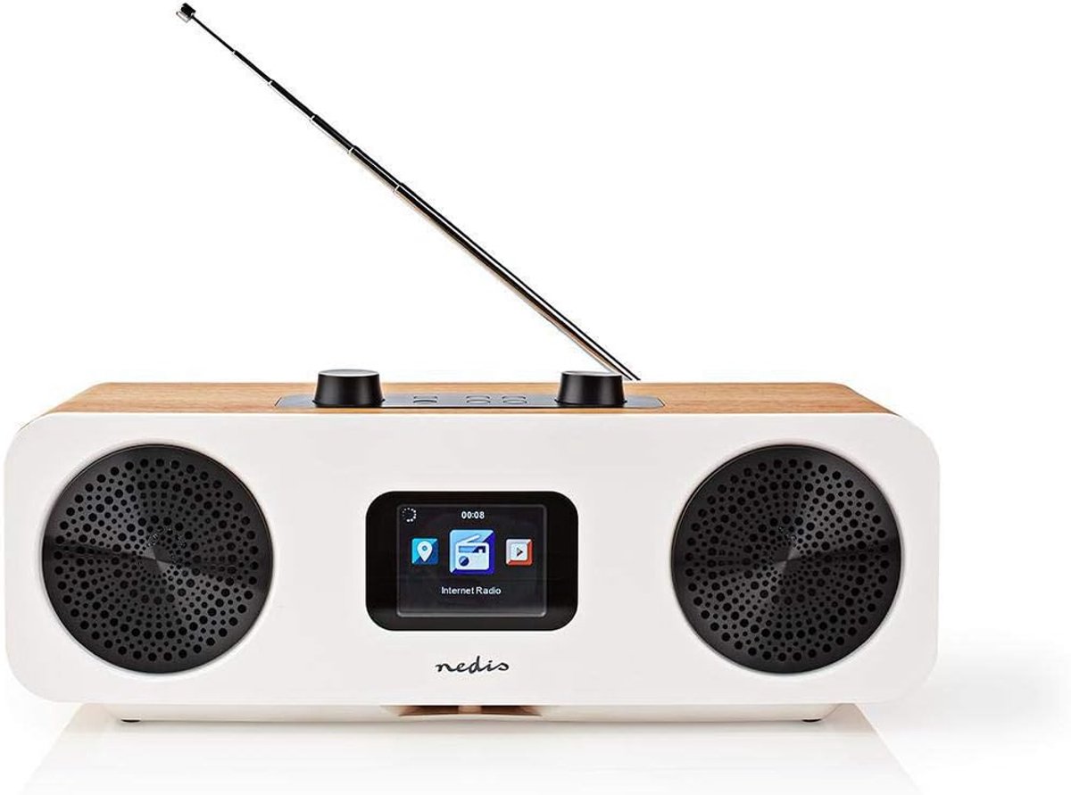 Internetradio DAB+ - Streaming Muziekspeler - Thuisluisteren Muziek - Meer dan 30000 Zenders - 32x12x11 cm - Wit Hout
