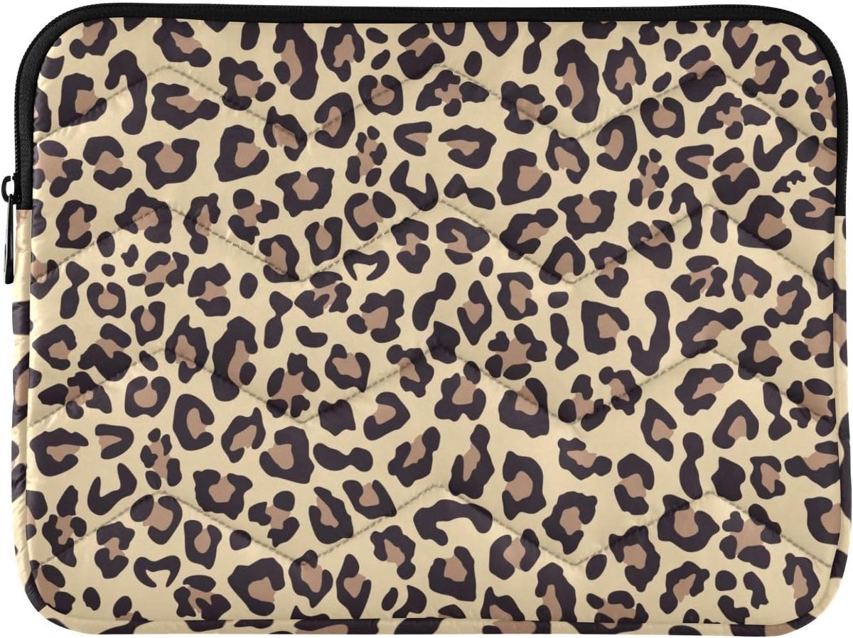 Laptop Hoes - Computer Draagtas - Reizen Bescherming - Dun Luipaard Print - 34 cm - Beige Bruin