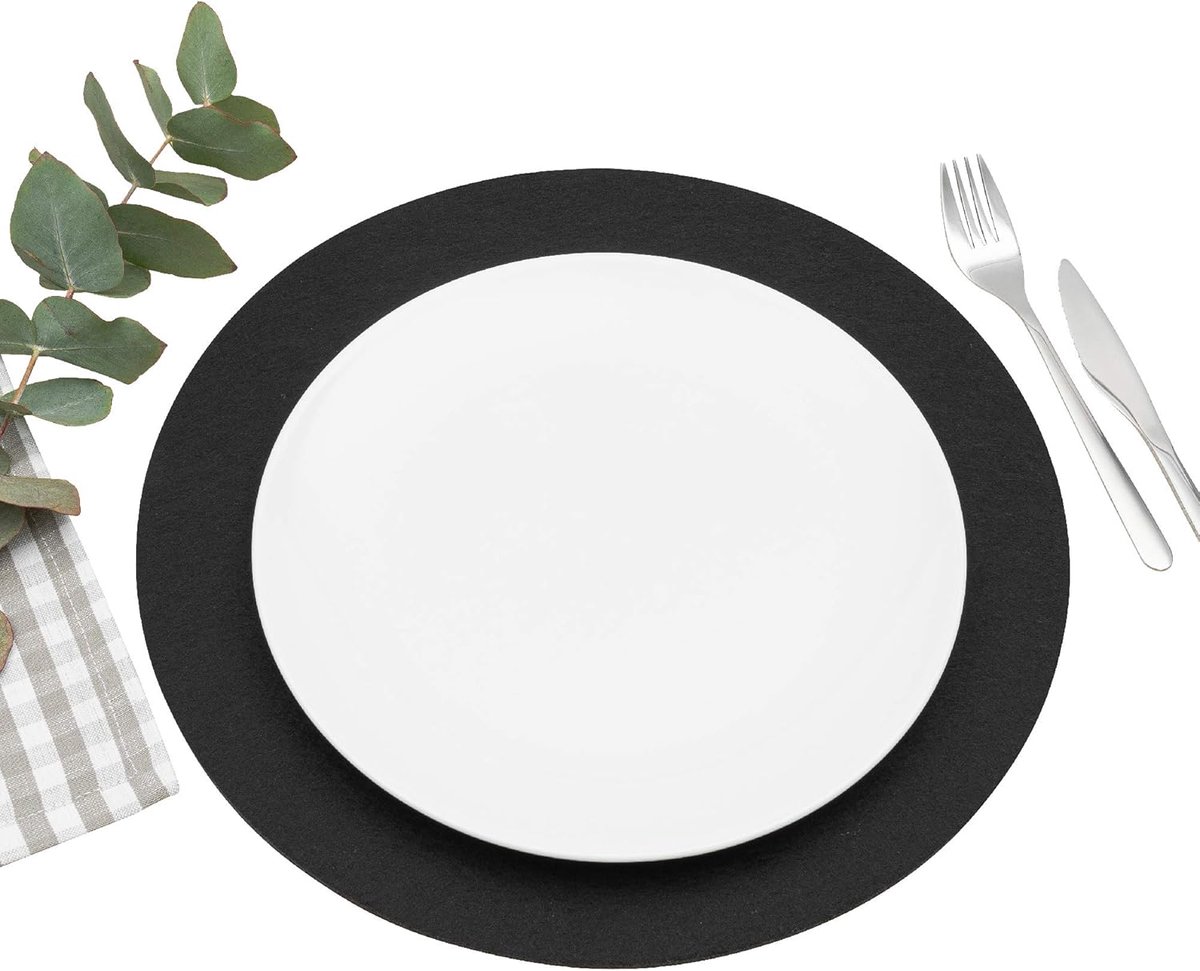 Vilten Placemats - Tafelonderleggers - Bescherming Tafel - Extra Dik Vilt - 35 cm Rond - Zwart