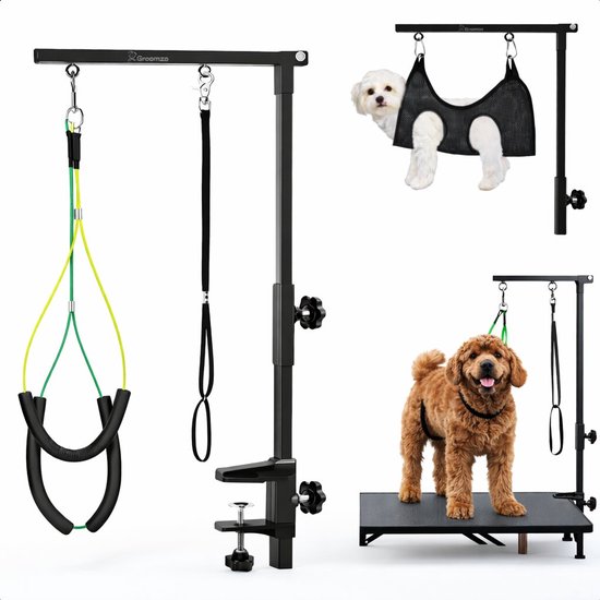 Groomzo RVS Trimtafel Beugel - Trimarm voor Trimtafel - Geschikt voor Trimtafels voor Honden en Hondentrimtafel - Past op Elke Tafel - Voor Alle Honden - Incl. Verstelbare Lussen