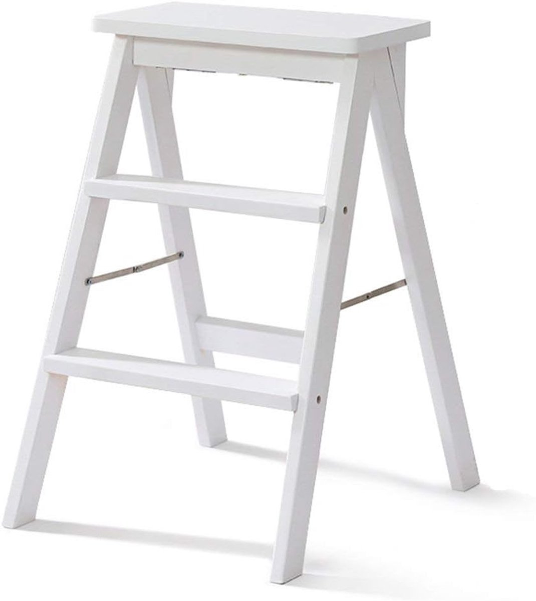 Opstap kruk - Huishoudelijke ladder - Keuken Hulp - Draagbaar Klapmodel - 40 x 20 x 64 cm - Wit