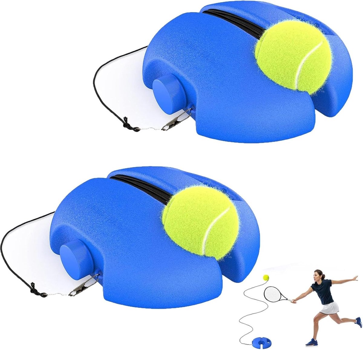 Tennistrainingsapparaat - Tennis Rebounder - Zelfstudie Tennis - Draagbaar en Compact - 21x21 cm - Blauw