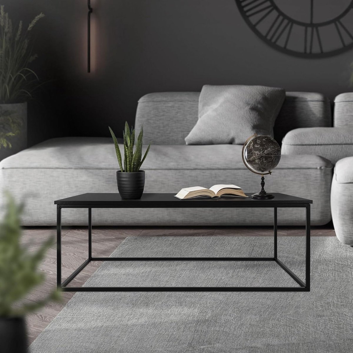 Salontafel Rechthoekig - Woonkamertafel Consoletafel - Decoratie Plaatsen - Krasbestendig Metaal - 110 x 59 x 39.5 cm - Zwart