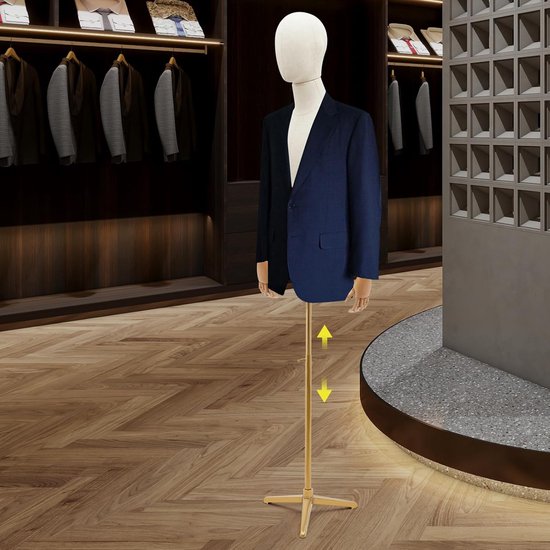 Mannelijke Paspop - Kledingvorm Man - Kleding Presenteren - In hoogte verstelbaar - Maat M - Linnen Goud — afbeelding 4