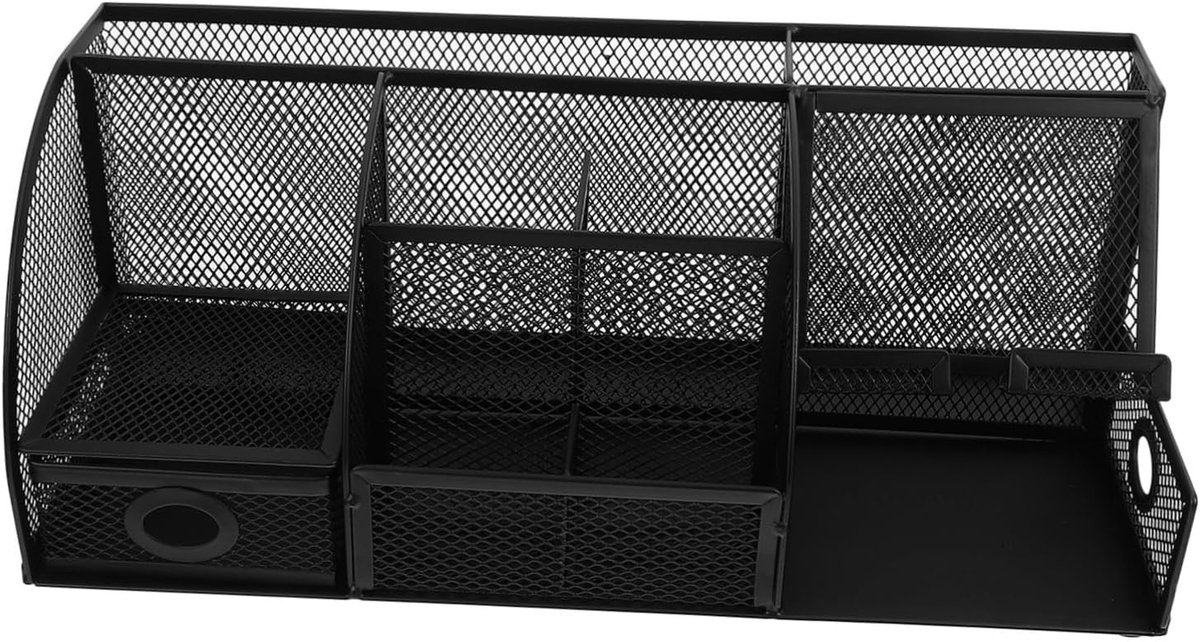 Bureau Organizer - Opbergdoos Ladeblok - Kantoor Werkplek - Strak Metalen Mesh - 33x14x13 cm - Zwart