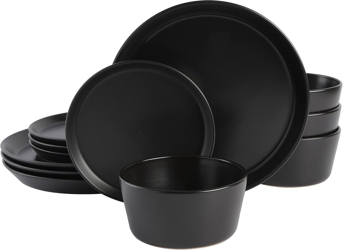 Servies Set - Dinerset Keukengerei - Dagelijks Gebruik - Vaatwasser Magnetronbestendig - Service voor 4 - Zwart