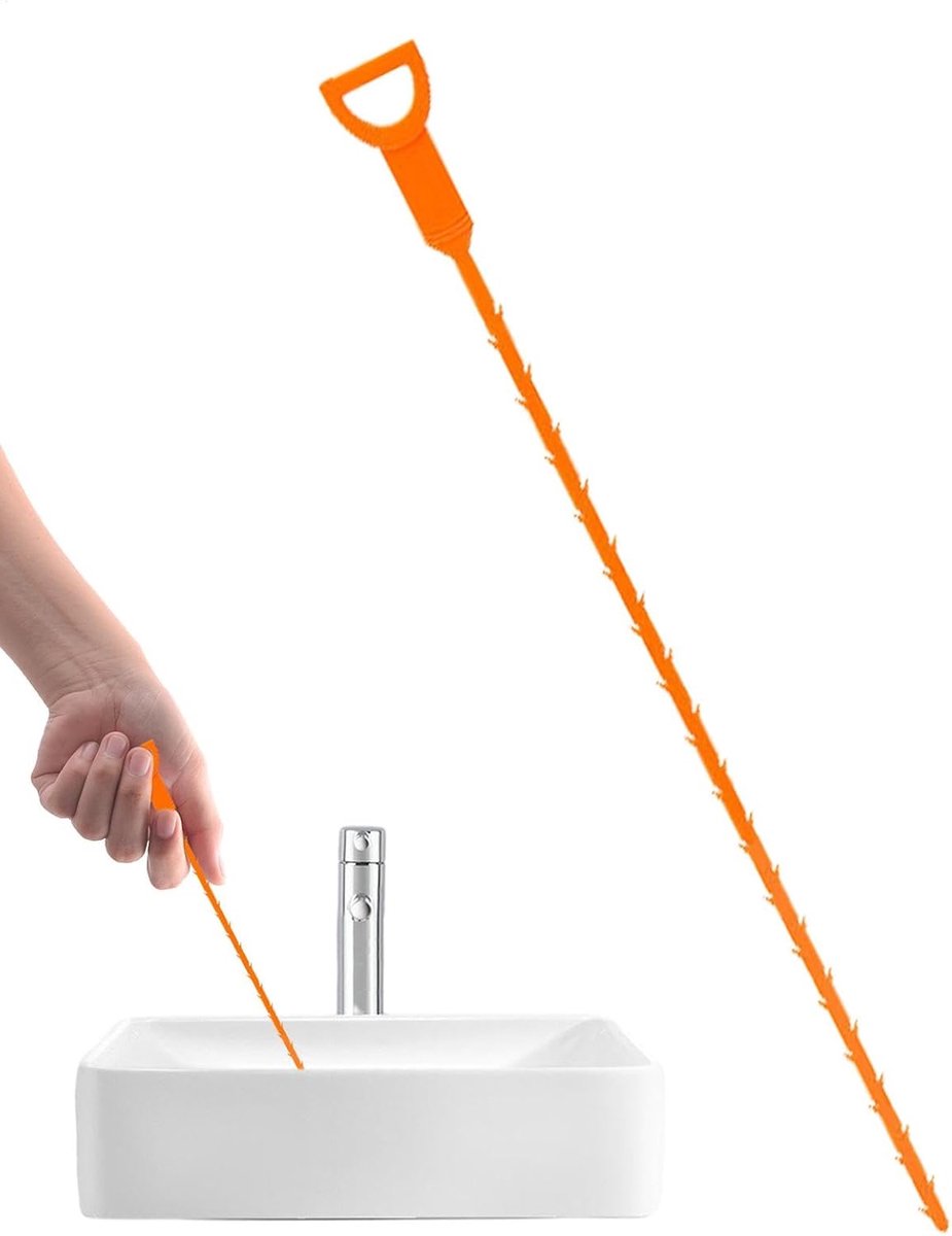 Haarontstopper Afvoer - Riool Reiniger - Verstopte Afvoer - Flexibel Ontwerp - 50 cm Lang - Oranje