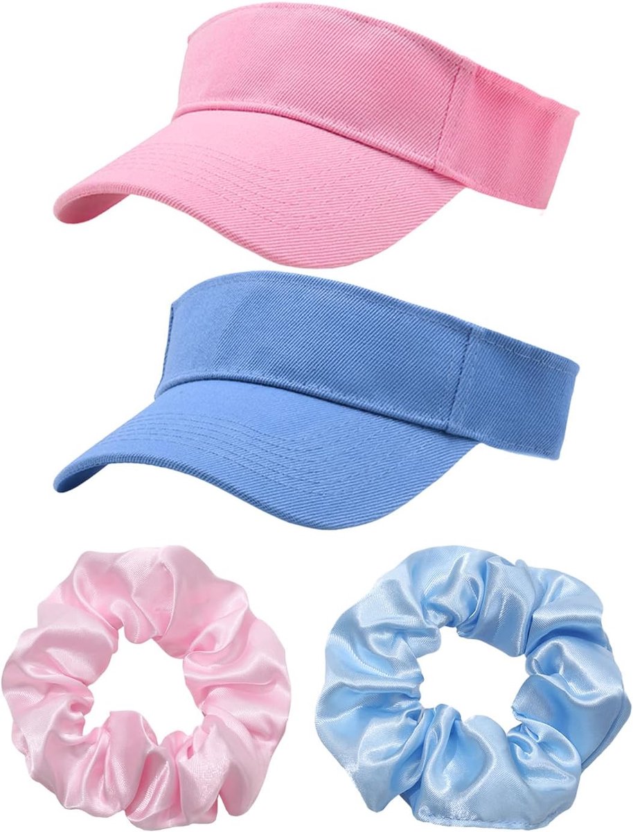 Duo Zonnehoed - Verstelbare Pet - Bescherming Buiten - Ademend Satijn - 20 x 15 cm - Blauw Roze