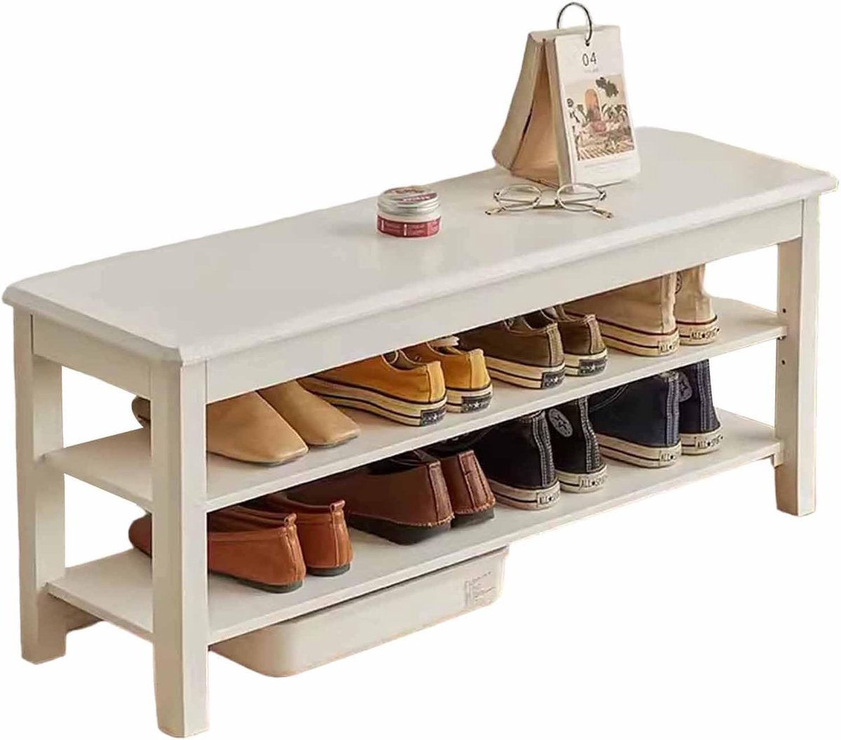 Houten Schoenenbank - Opbergbank Hal - Schoenen Opbergen - Met Kussen Zitting - 60 cm Breed