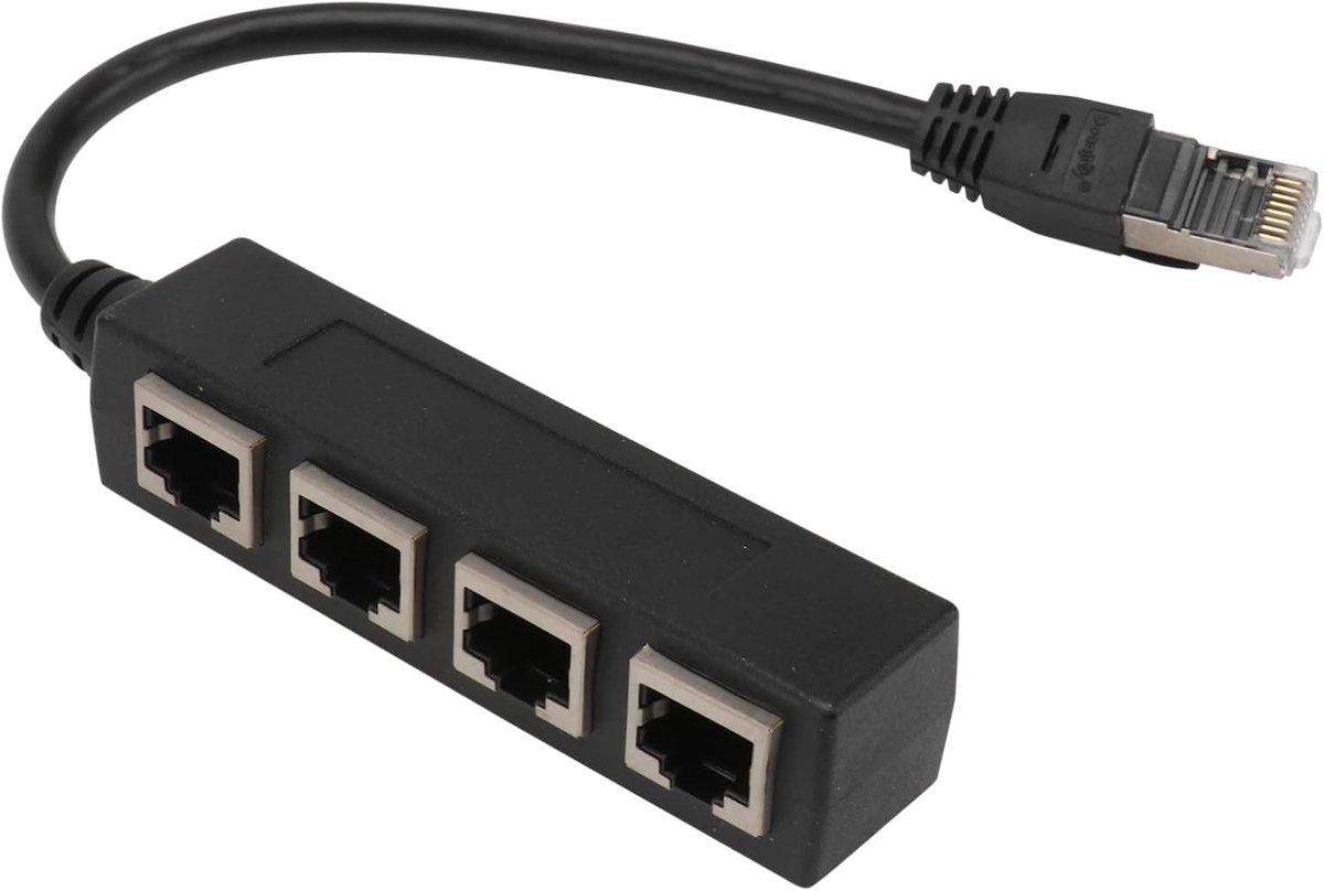 Netwerk Splitter - Kabelverdeler Ethernet - Internet Uitbreiden - 4-Slots Ontwerp - 30 cm Lengte - Zwart