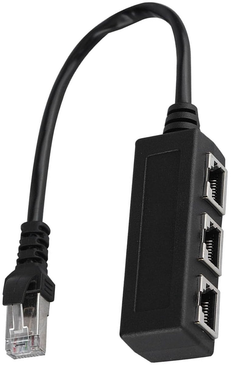 Ethernet Splitter - Netwerk Verdeler - Verbinden Netwerk - 1 Man Naar 3 Vrouw - 7x2.5x2.2cm - Zwart