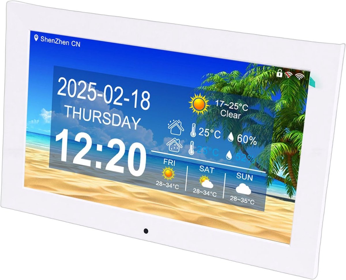 Slimme Digitale Klok - WiFi Weerstation - Informatie Tonen - Groot Lettertype Display - 10 Inch Scherm - Zwart