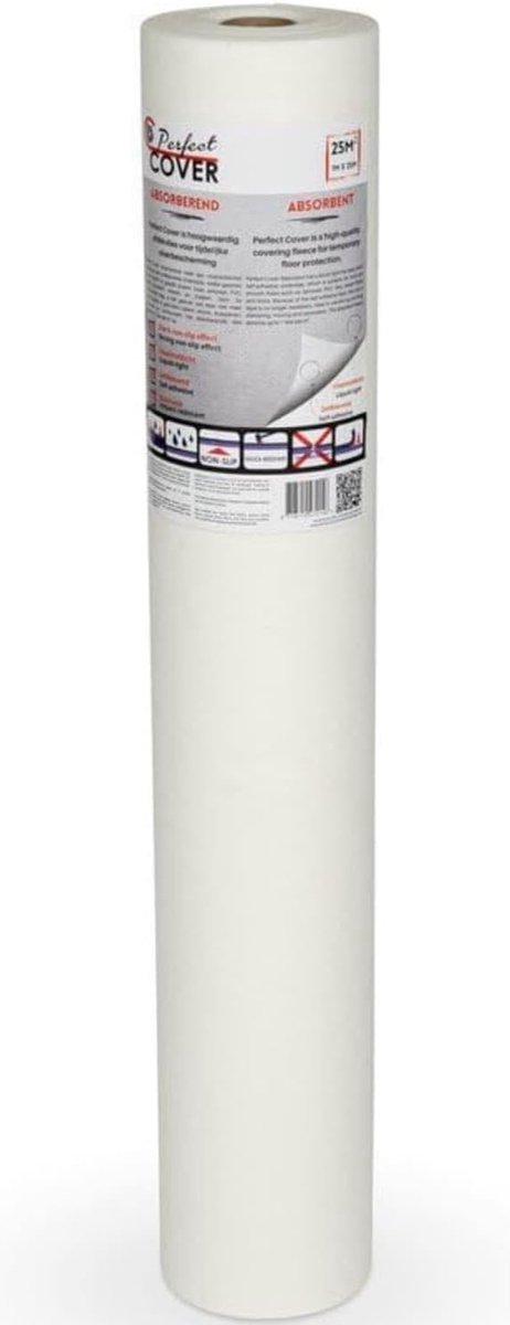 Afplakvlies Rol - Beschermvlies Vloer - Ondergrond Beschermen - Absorberend Zelfklevend - 1x25 Meter - Wit