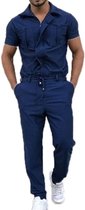 Herfst Jumpsuit Heren - Korte Mouw - Casual Buiten - Met Zakken - Navy Blauw