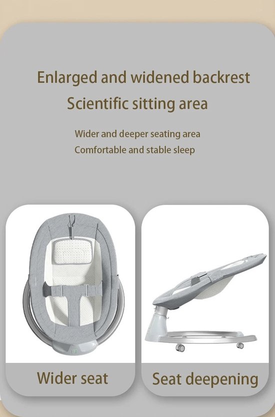 D&A Bed - Baby Bed - Elektrisch Bed - Bluetooth Speaker - Schommelstoel - 0 tot 2 Jaar - Schommelstoel Baby - Muziek - Grijs — afbeelding 4
