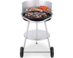 Lomera Houtskoolbarbecue - Houtskool BBQ - Barbecue op Wielen - Ronde Barbecue - Barbecue met Deksel - Verrijdbare Barbecue - Barbecue met Rooster - Verstelbaar Grillrooster - Halfronde Barbecue