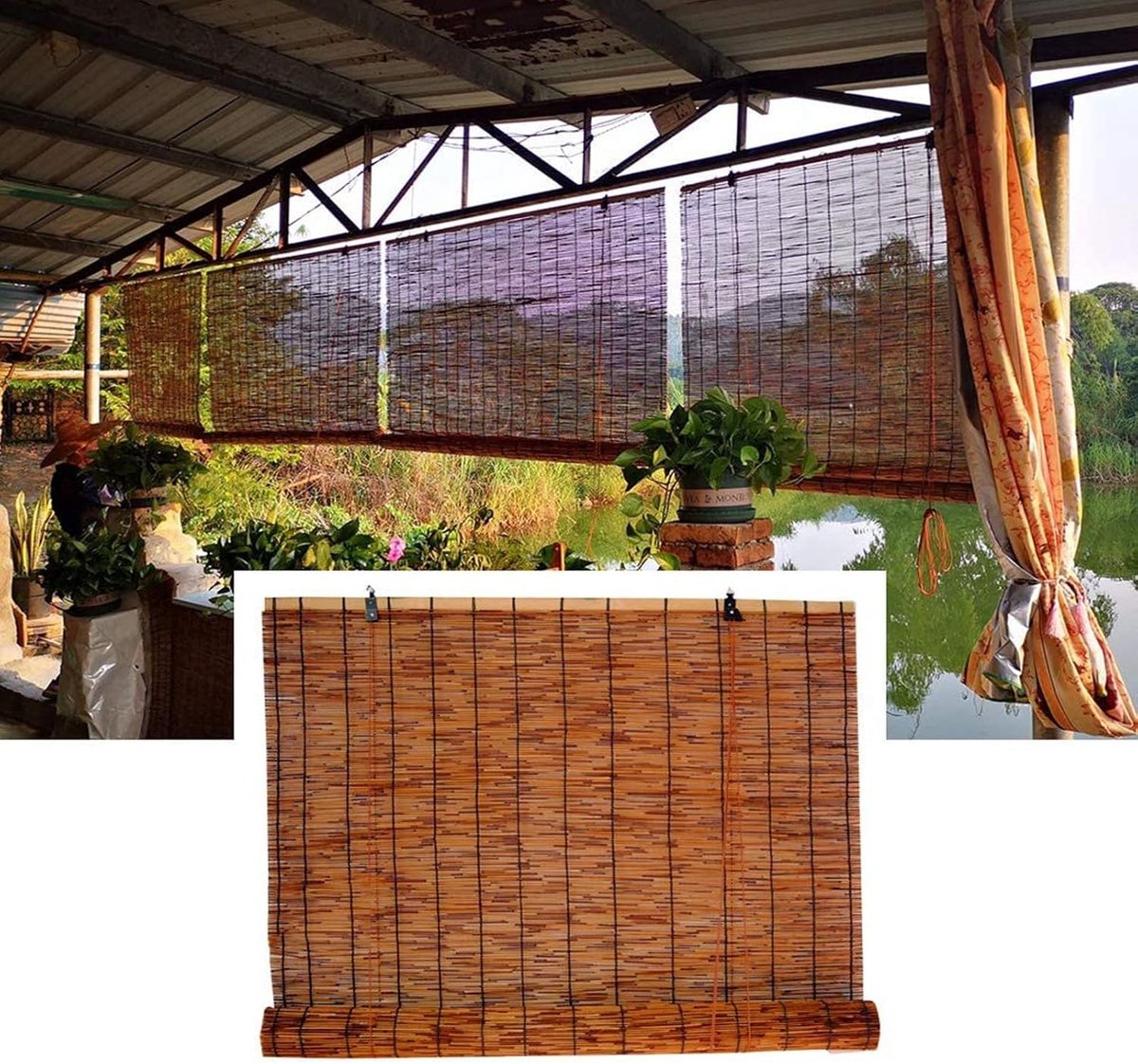 Bamboe Rolgordijn - Natuurlijk Zonnescherm - Privacy Buiten - Handgeweven Riet - 60 x 200