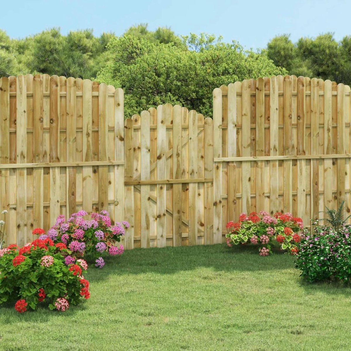 Houten Tuinpoort - Buitenpoort Hekwerk - Tuin Afscheiding - Geïmpregneerd Grenenhout - 100