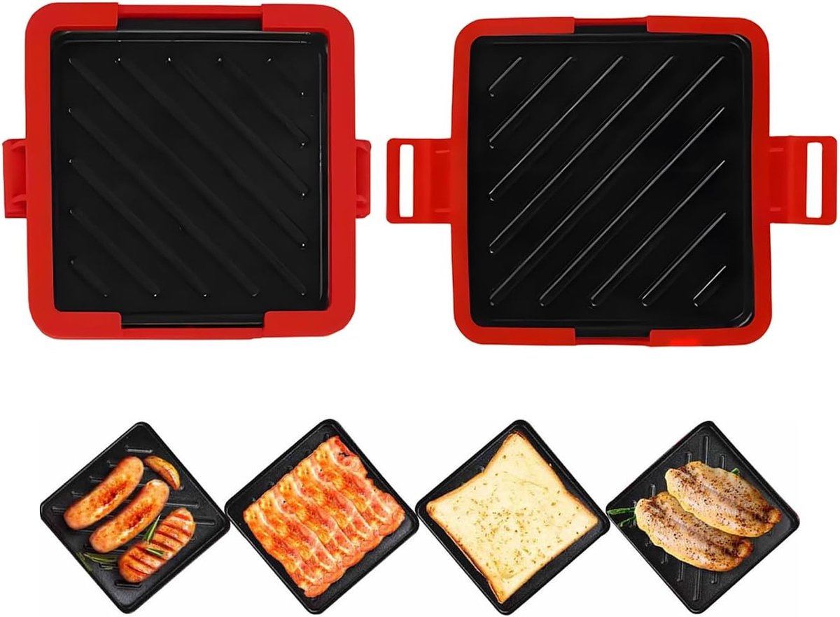 Magnetron Grill - Tosti Panini Maker - Snelle Lunch - Antiaanbaklaag Vaatwasmachinebestendig - 4 x 17 x 4 cm - Rood