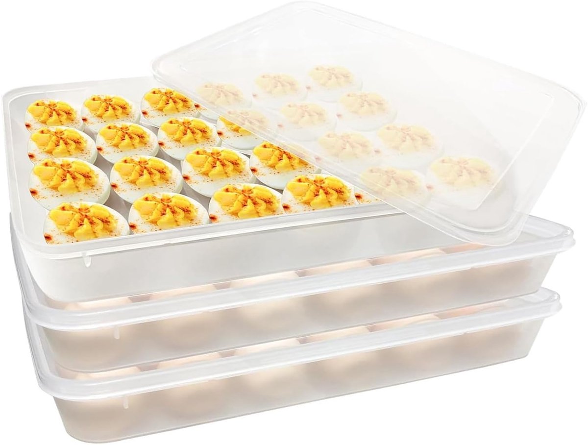 Eierhouder Koelkast - Opslag Tray - Keuken Organisatie - Stapelbaar Met Deksel - 30x22x4cm - Wit
