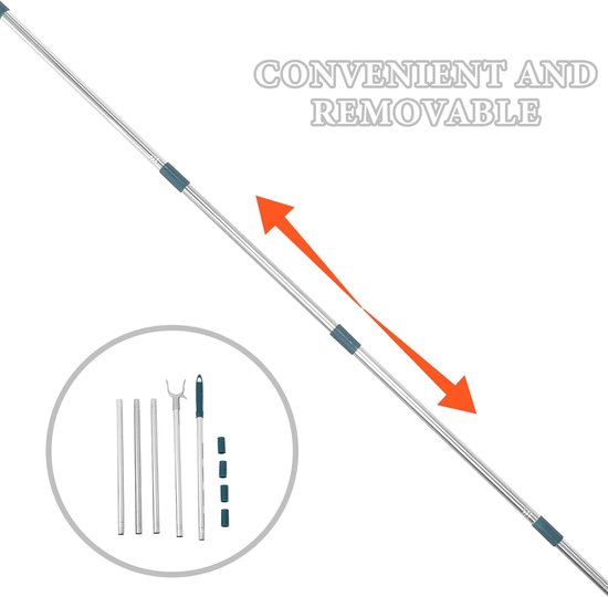 Kledingstok Telescopisch - Verstelbare Stang - Kleding Ophangen - Roestvrij Staal - 201 cm Lang - Zilver — afbeelding 4