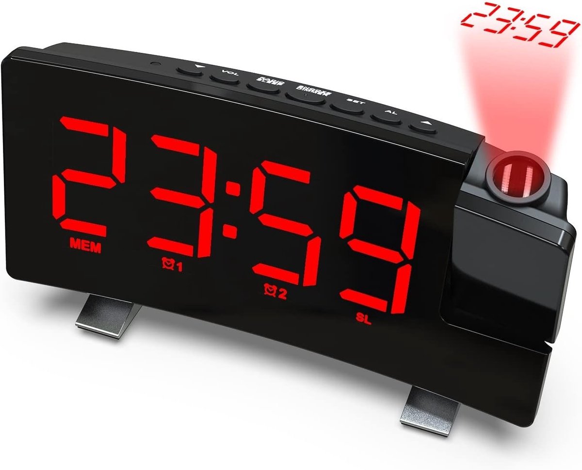 Digitale Wekker - Nachtkastje Klok - Wakker Worden - Ingebouwde USB Oplader - 172x43x91mm - Zwart
