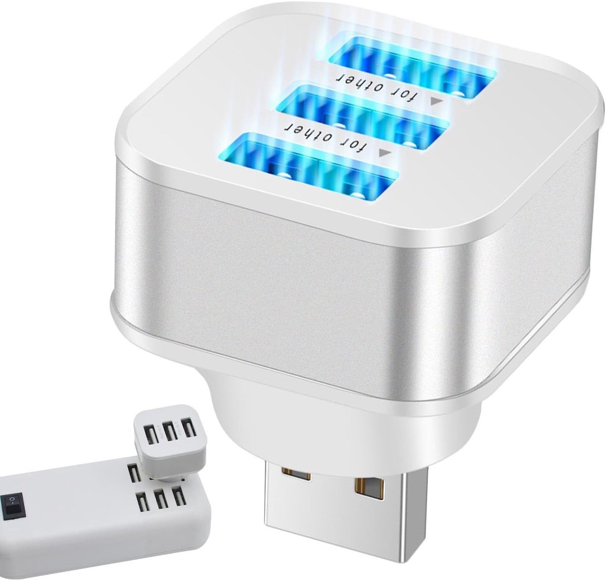 USB-splitter - Extra poorten - Laptop uitbreiden - 3 poorten - Compact formaat - Zilver